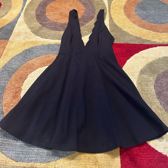 10 for $15 Black Low Cut Very Low Back Scalloped Sleeveless Skater Mini Dress S - Picture 1 of 5